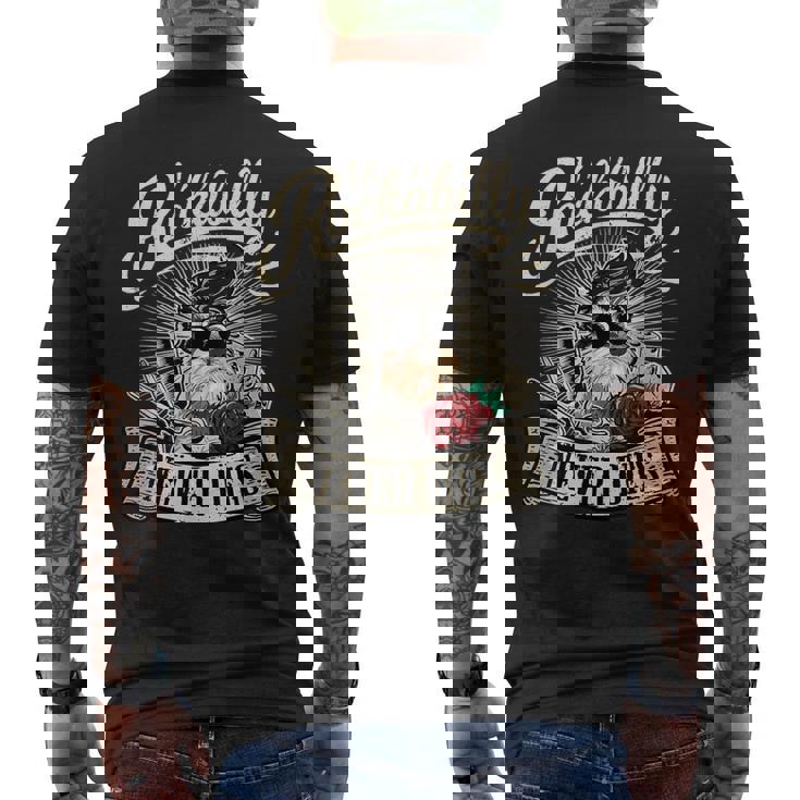 Rock N Roll Never Dies 愛犬家シュナウザー メンズTシャツ バックプリント