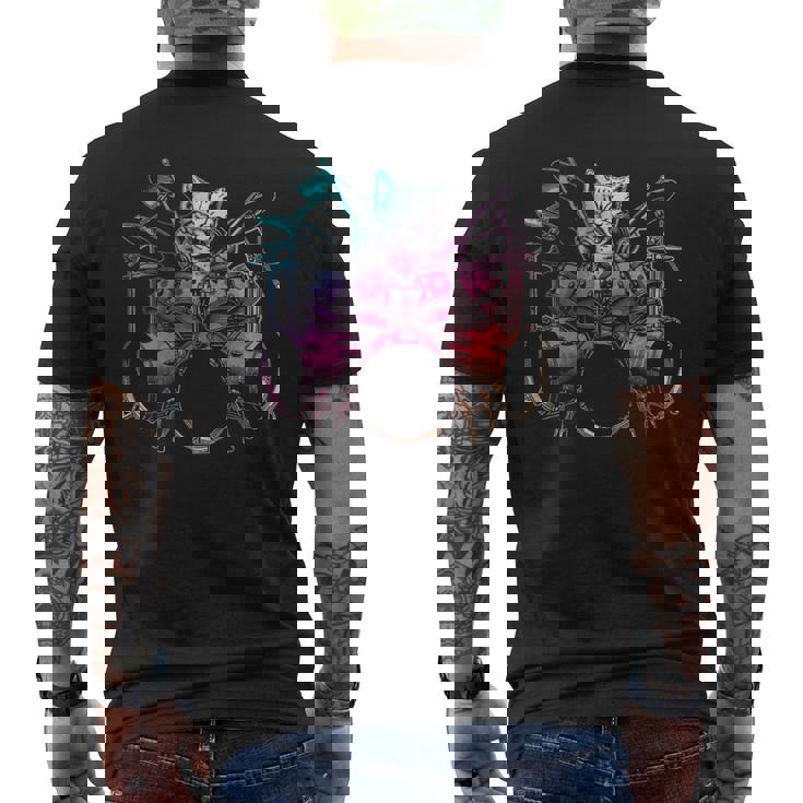 Rockstar ドラマー 猫 ドラム ミュージシャンバンド 音楽愛好家 メンズTシャツ バックプリント