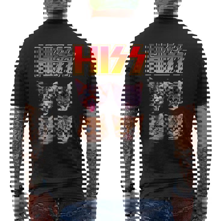Hiss Cat Cat Lover Kittens Rock Music Cat Hiss メンズTシャツ バックプリント