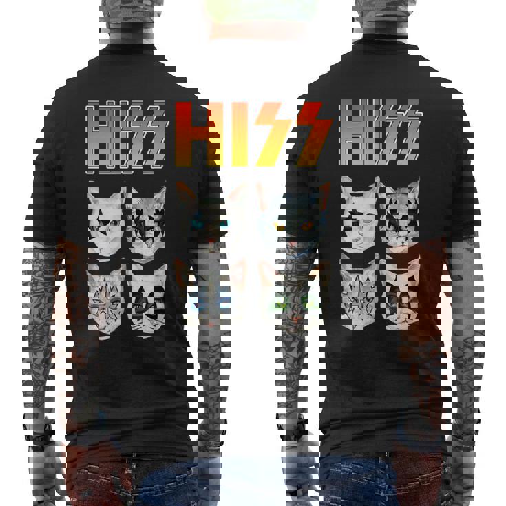 Hiss 猫 子猫 ニャー ロッカー パロディ バンド 面白い 猫好き メンズTシャツ バックプリント