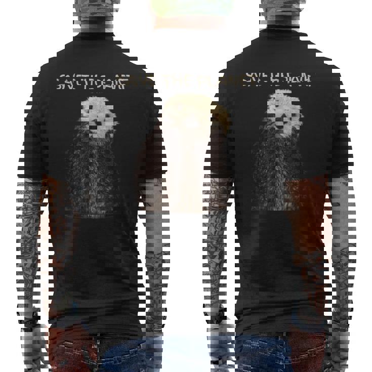 Save The Planet かわいいラッコ。 メンズTシャツ バックプリント