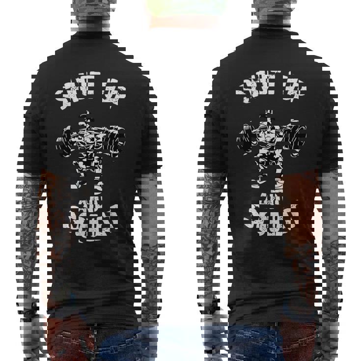 Shut Up Andquat スローガン ボディビルダー ベンチプレス メンズTシャツ バックプリント