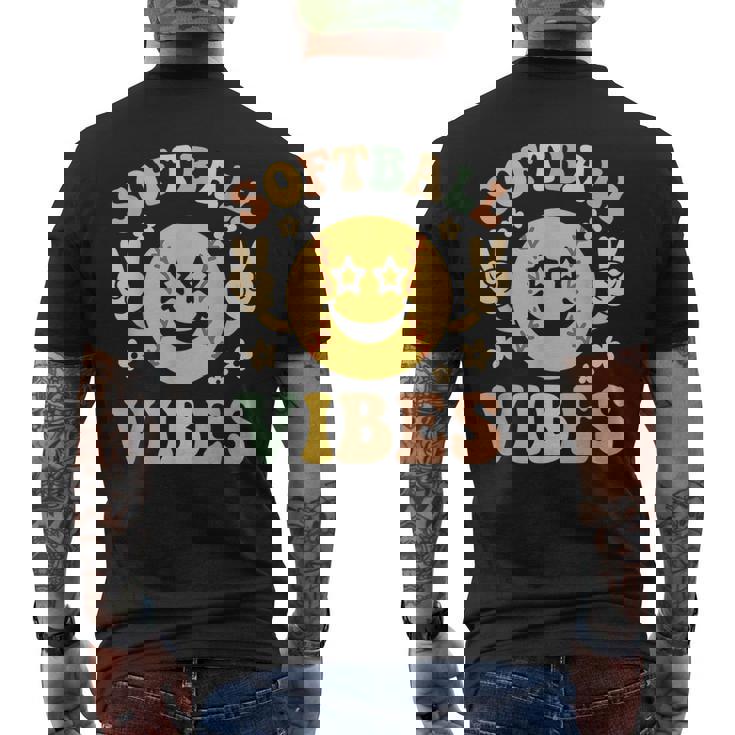 Softballibes 星目スマイル ポジティブソフトボール メンズTシャツ バックプリント