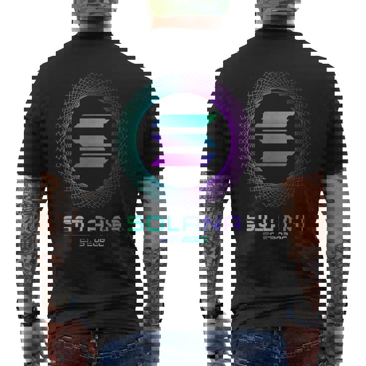 Solanaolコイン暗号ロゴブロックチェーン ソラナ メンズTシャツ バックプリント