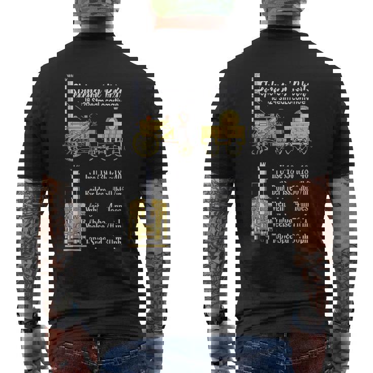 Stephenson のロケット蒸気機関車の機関車図 メンズTシャツ バックプリント