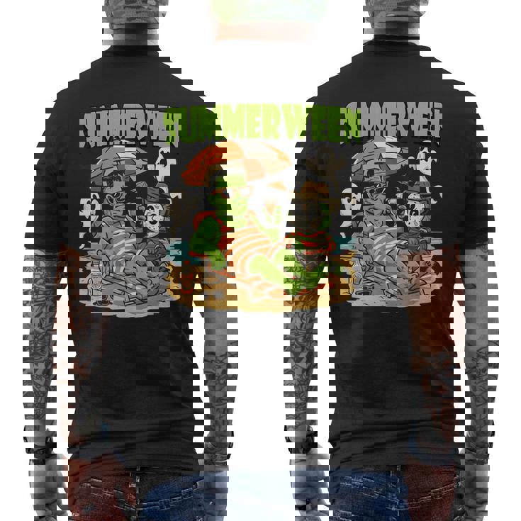 Summerween Horror Characters Halloween On The Beach Men's T-shirt Back Print