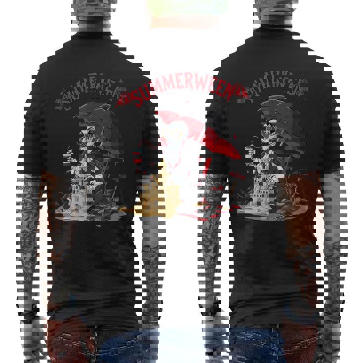 Summerween Vampire Beach Dracula Sandcastle Gothic Halloween Men's T-shirt Back Print