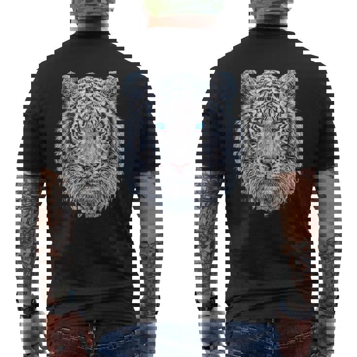 Tiger Lover 青い目の動物 ホワイトタイガー メンズTシャツ バックプリント