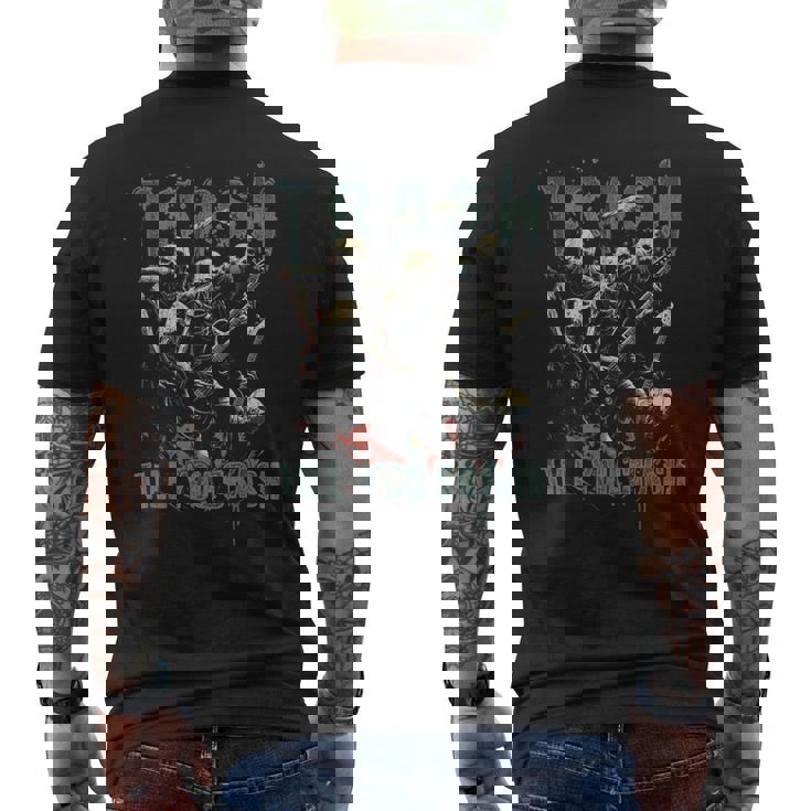Trash Till You Crash ゾンビ メタルバンド 怖い ハロウィン ロック メンズTシャツ バックプリント