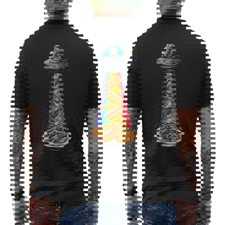 Ufo 誘拐ホットドッグ ムーンデー エイリアン 空飛ぶ円盤 ソーセージ メンズTシャツ バックプリント