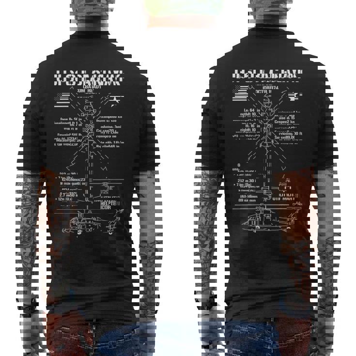 Uh-60 ブラックホーク 攻撃 ヘリコプター スペック ミリタリー ヘロ Uh60 メンズTシャツ バックプリント