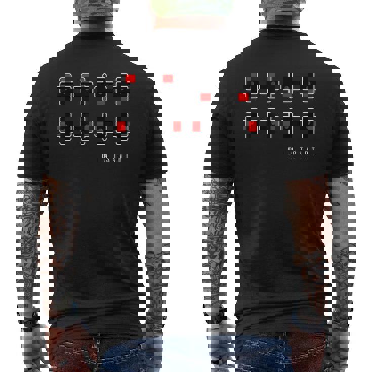 Up Up Down レトロゲームコンソールチートコード メンズTシャツ バックプリント