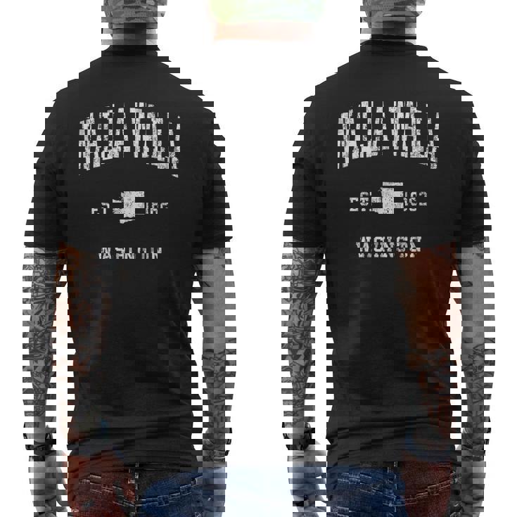 Walla Walla Washington Wa ビンテージアスレチックスポーツデザイン メンズTシャツ バックプリント