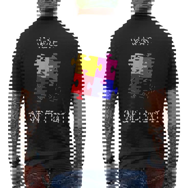 We Are One Team ジグソーパズル付き メンズTシャツ バックプリント