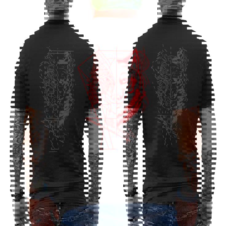 Wolf Products 幾何学模様 アウトドア オオカミ メンズTシャツ バックプリント