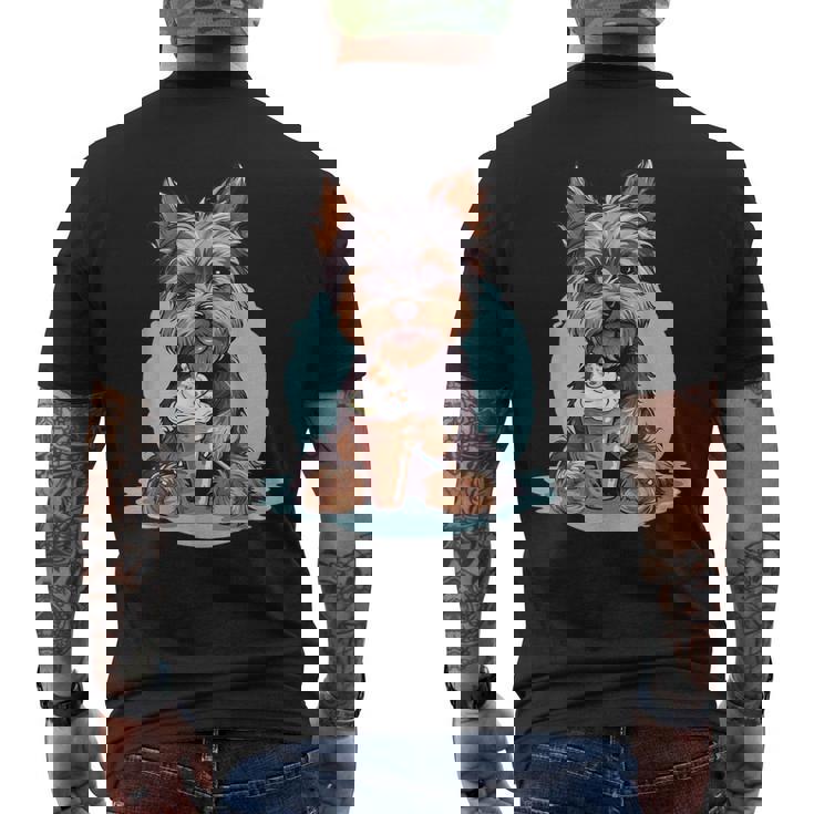 Yorkie Dog アニメ アイスクリームを食べる 夏 かわいい メンズTシャツ バックプリント