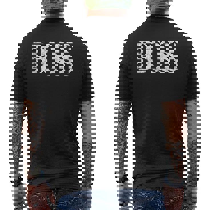 「The Real Boss」メンズ&レディース アンティーク調グラフィックtシャツ メンズTシャツ バックプリント