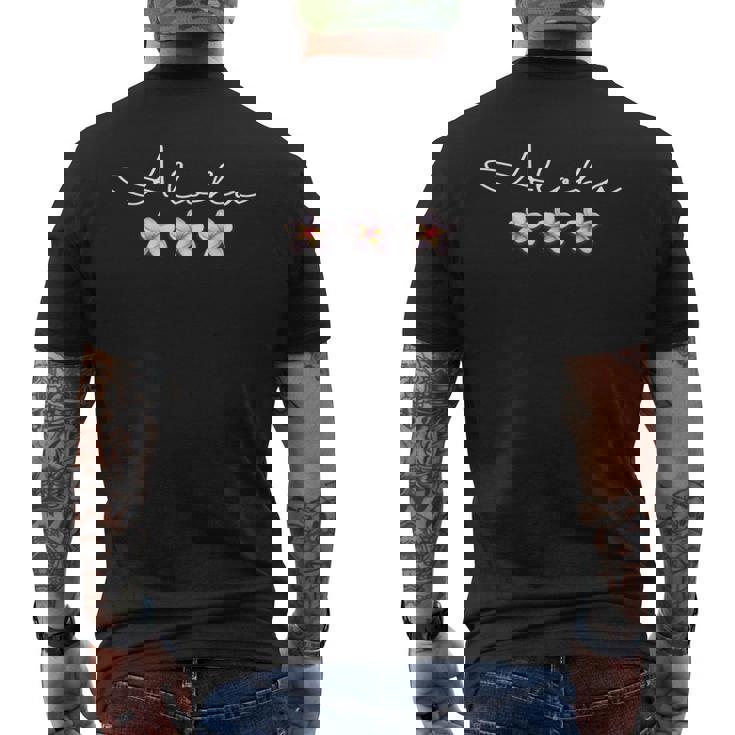 「Aloha」プルメリア ハワイアン バケーション ルアウパーティー メンズTシャツ バックプリント