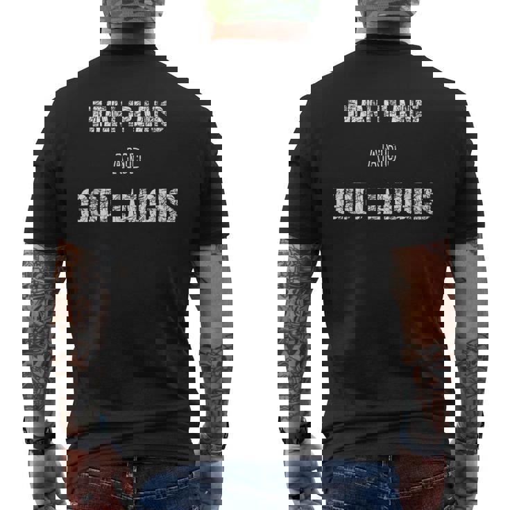 「人は計画し、神は笑う」面白いことわざ メンズTシャツ バックプリント