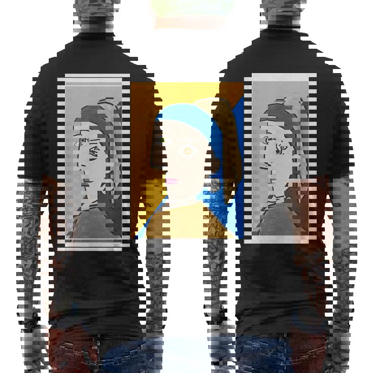 【ピカソ風】真珠の耳飾りの少女／フェルメール（パロディ）【世界の名画】面白い 美術館アート メンズTシャツ バックプリント