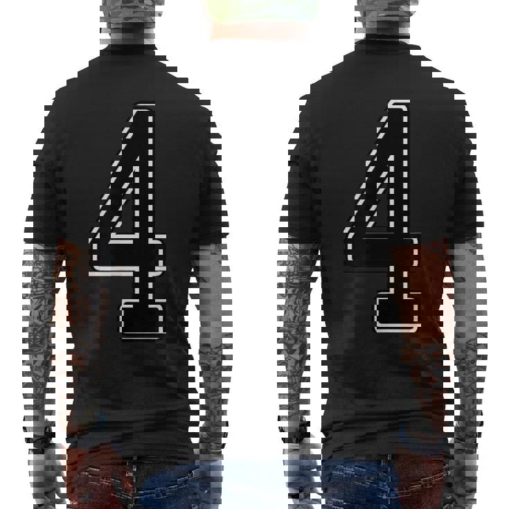 【両面プリント・表裏】4 数字 背番号・胸 ユニフォーム ナンバー【ブラック／黒の文字】スポーツ 部活 チーム 野球 メンズTシャツ バックプリント