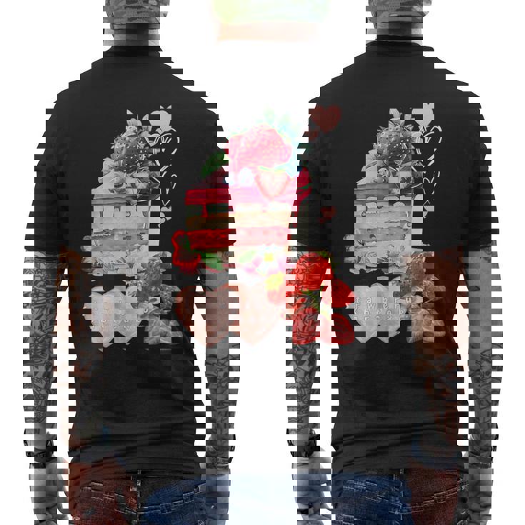 いちご ショートケーキ スイーツ デザート かわいい 春 お菓子、おしゃれ、パティシエ、ハート、カジュアル メンズTシャツ バックプリント