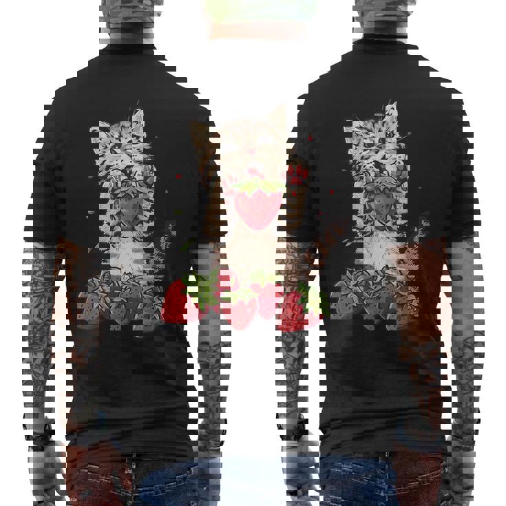 いちご 猫 いちご フルーツ ネコ アニマル プリント 図面 メンズTシャツ バックプリント