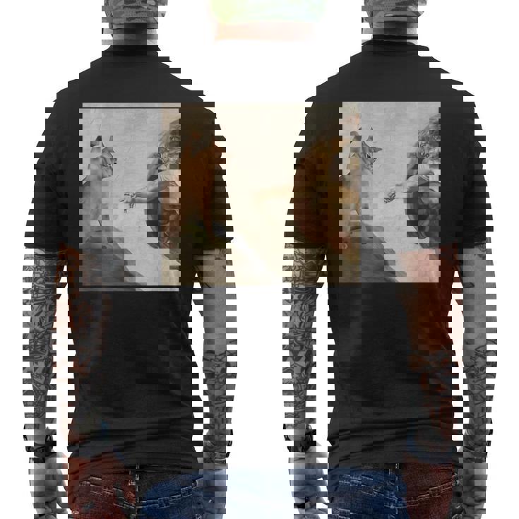 おかしな猫 神 創造 アダム ミーム イエス メンズTシャツ バックプリント