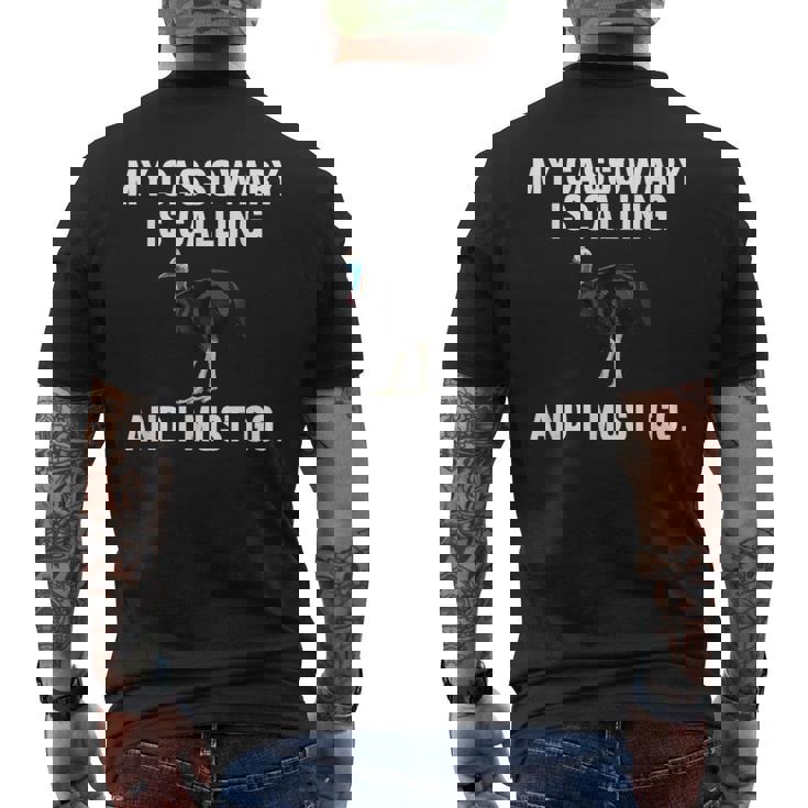 おもしろい俺のヒクイドリが呼んでるし、私は鳥に行かな メンズTシャツ バックプリント