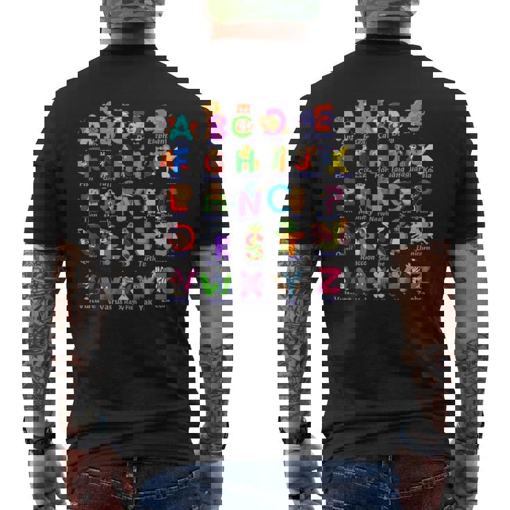 おもしろアルファベット動物新学期abc学習ギフト メンズTシャツ バックプリント