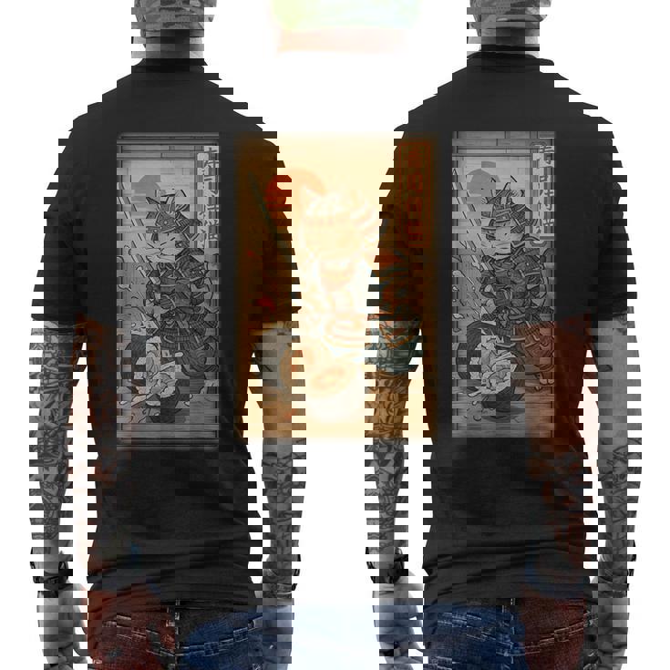 おもしろ寿司 侍猫 道場 夕日 浮世絵 漫画 漢字アート メンズTシャツ バックプリント