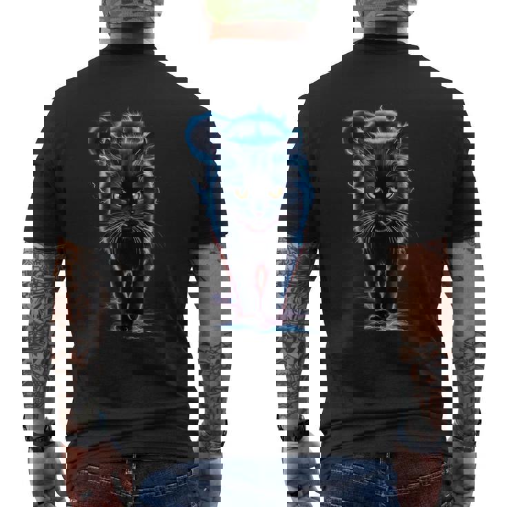 おもしろ猫 稲妻 黒猫 メンズTシャツ バックプリント