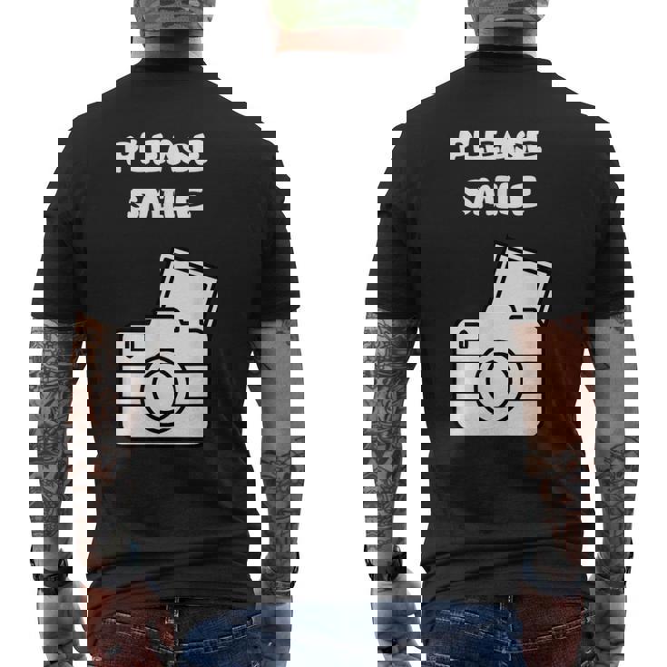 お願い スマイル アート オブ 写真 カメラマン カメラマン メンズTシャツ バックプリント