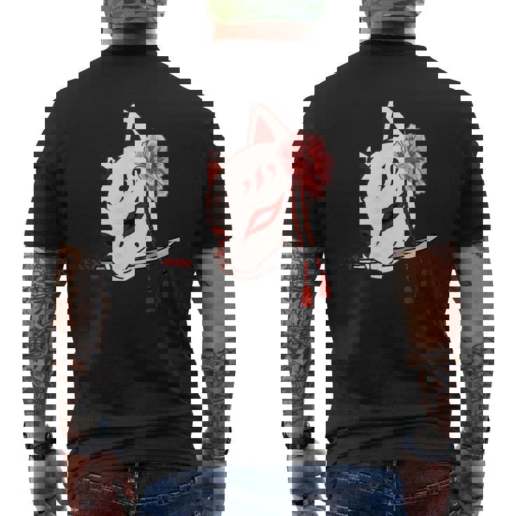 かたな付きキツネマスク メンズTシャツ バックプリント