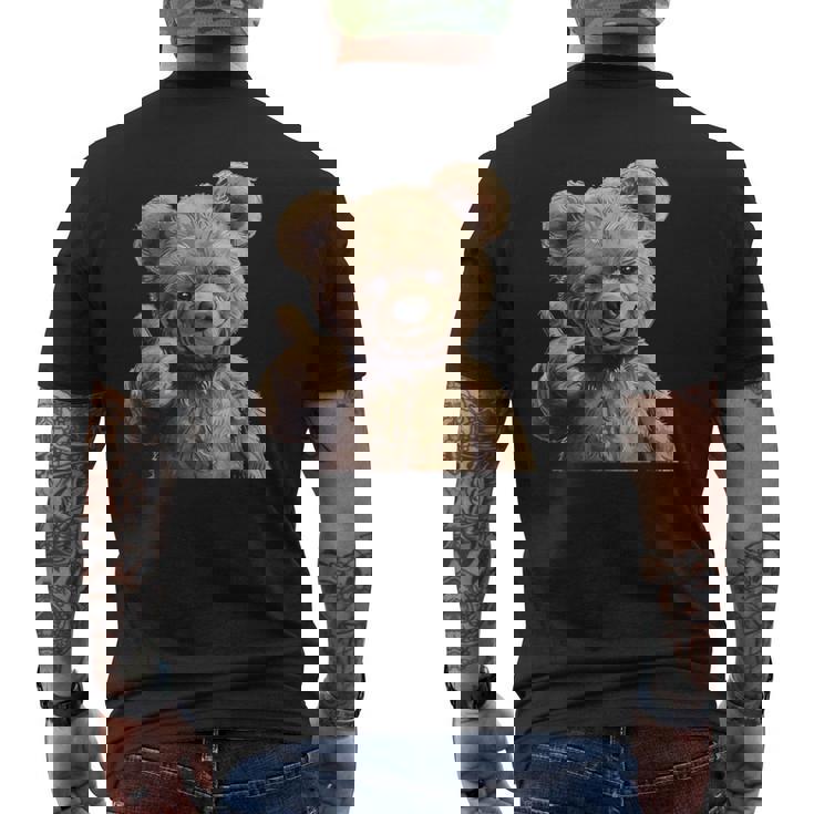 かっこいいテディベア 親指付き メンズTシャツ バックプリント