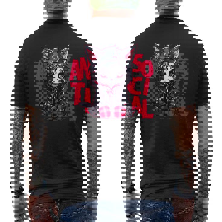 かわいい アニメ ゴシック 猫 ちび反社会的 メンヘラ グランジ メンズTシャツ バックプリント