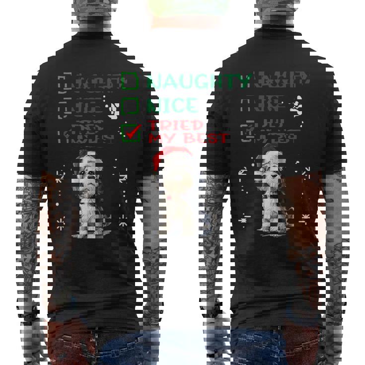 かわいい ダンディ ディンモント テリア 犬 クリスマス いたずら 素敵 試した メンズTシャツ バックプリント