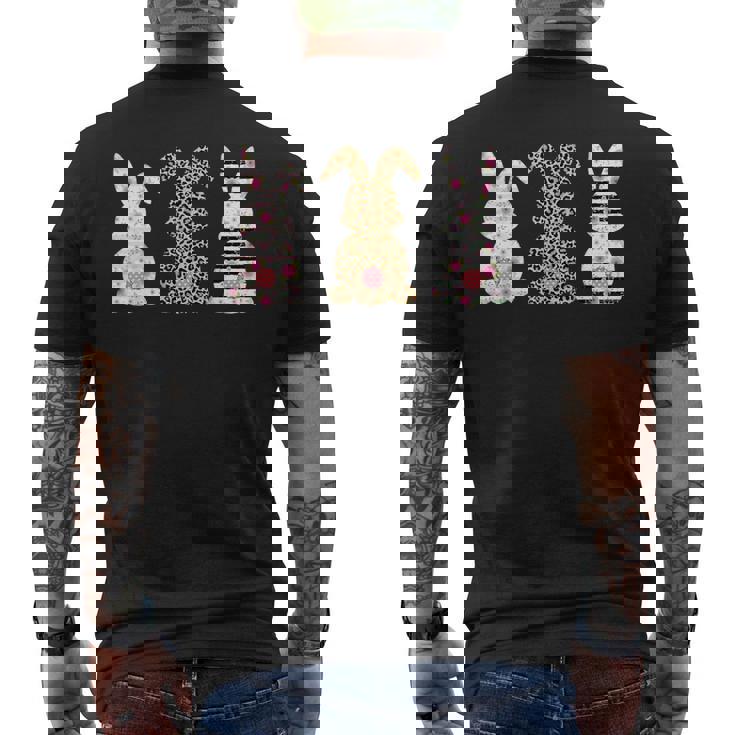 かわいい ヒョウ イースター バニー ウサギ トリオ フローラル ハッピーイースター メンズTシャツ バックプリント