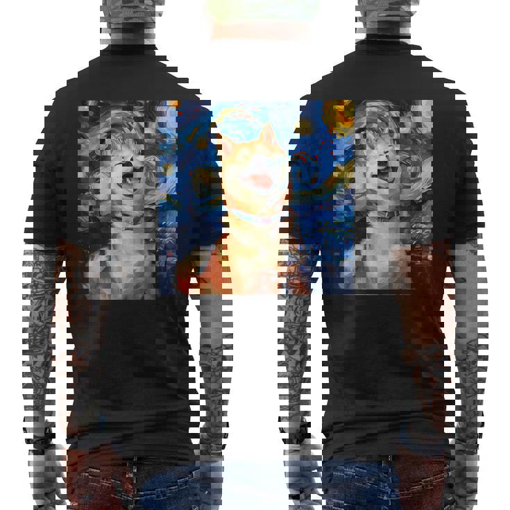 かわいい 柴犬 犬 星月夜 ヴィンセント・ヴァン・ゴッホ 絵画 メンズTシャツ バックプリント