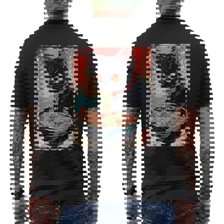 かわいい 黒猫 ラブ ラーメン カワイイ ねこ アニメ 日本語 メンズTシャツ バックプリント