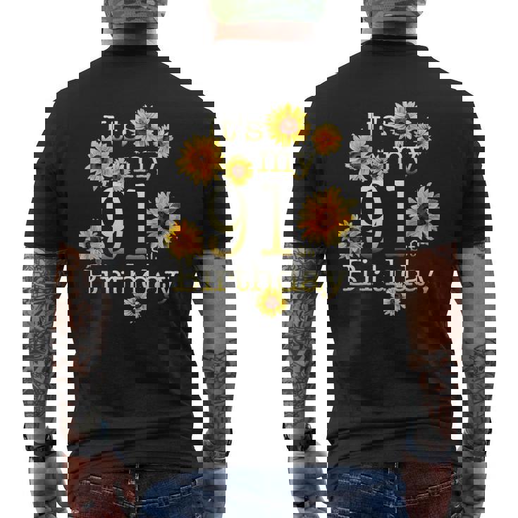 かわいいひまわり Its My 91歳の誕生日 91歳の誕生日 メンズTシャツ バックプリント