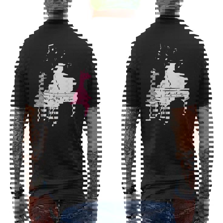 かわいいアルパカ弾き ピアノ音符記号 ミュージシャンアート メンズTシャツ バックプリント