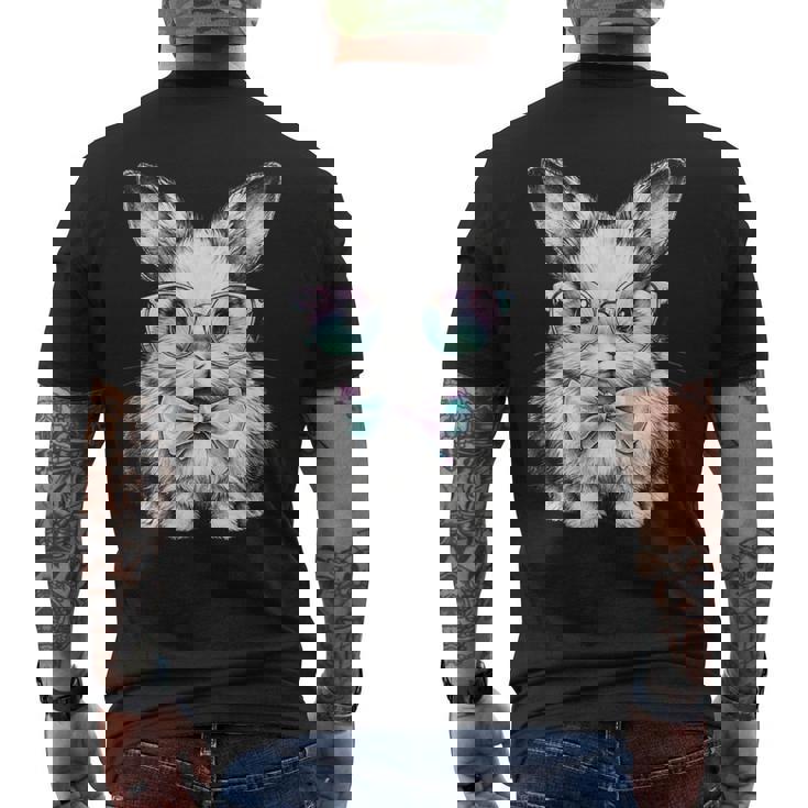 かわいいエステティックイースターボウタイバニーウサギメガネ付き メンズTシャツ バックプリント