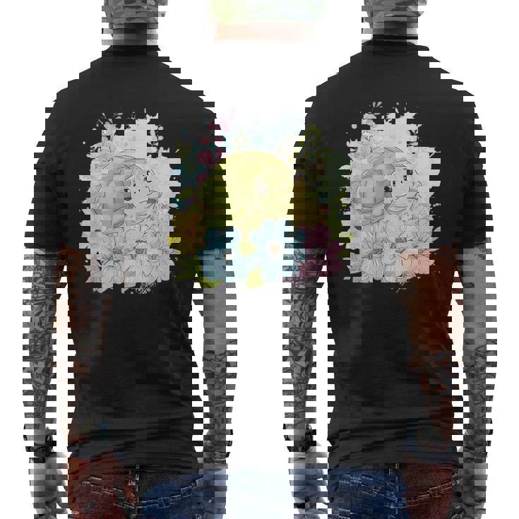 かわいいカメの花 I キッズ 亀 メンズTシャツ バックプリント