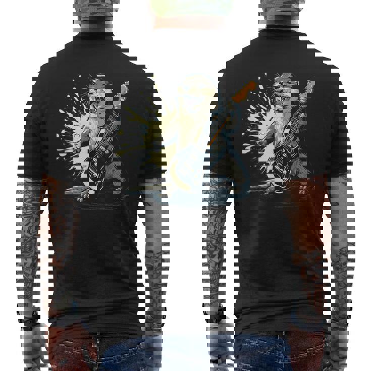 かわいいカワウソの顔のコスチューム エレキギター付き 音楽ファン向け メンズTシャツ バックプリント