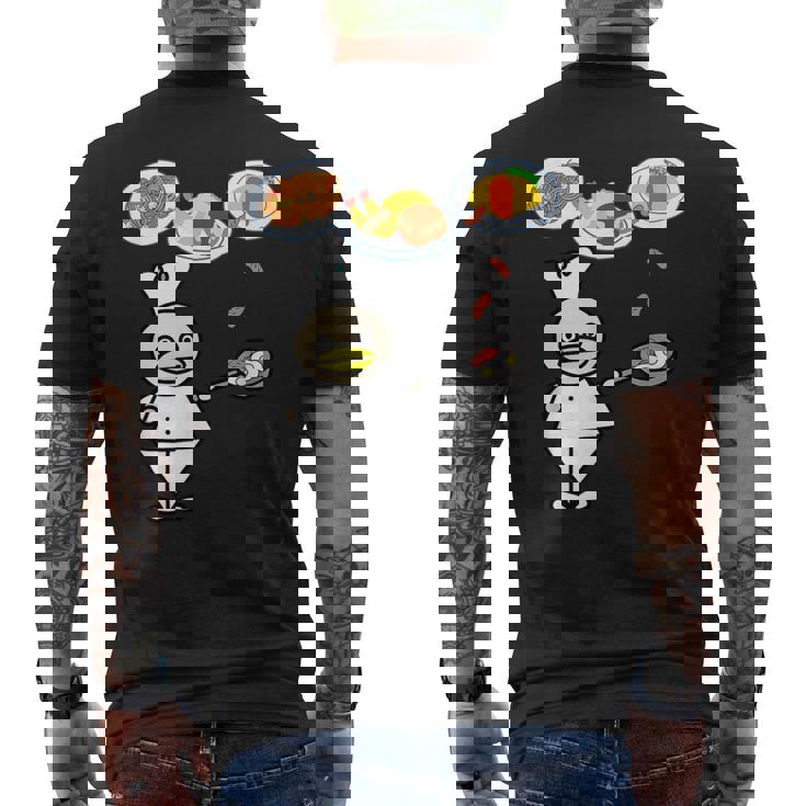 かわいいコックさん 洋食屋さん オムライス ナポリタン ハンバーグ エビフライ ウィンナー フライパン おもしろ メンズTシャツ バックプリント