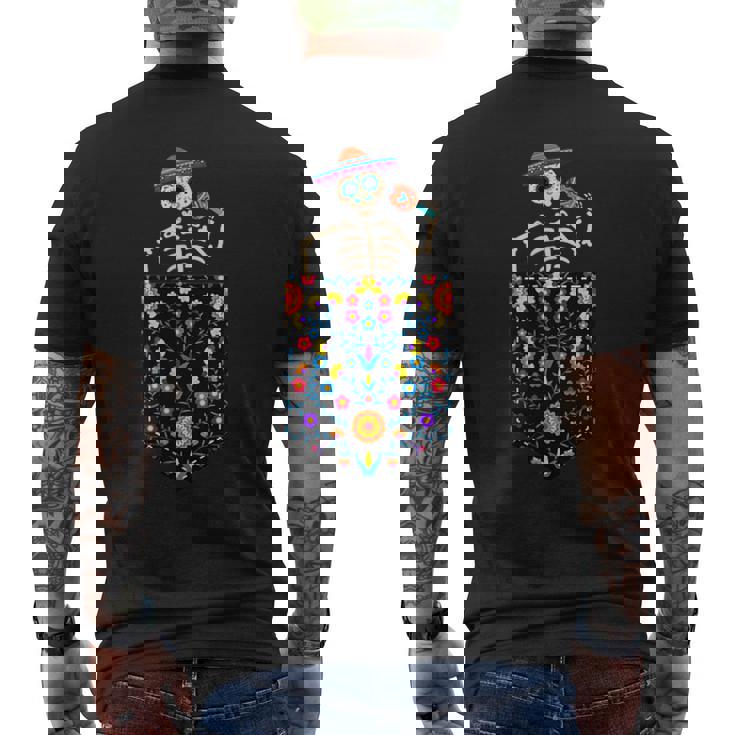 かわいいシュガースカル スケルトン ポケット入り メキシカン シンコ・デ・マヨ メンズTシャツ バックプリント