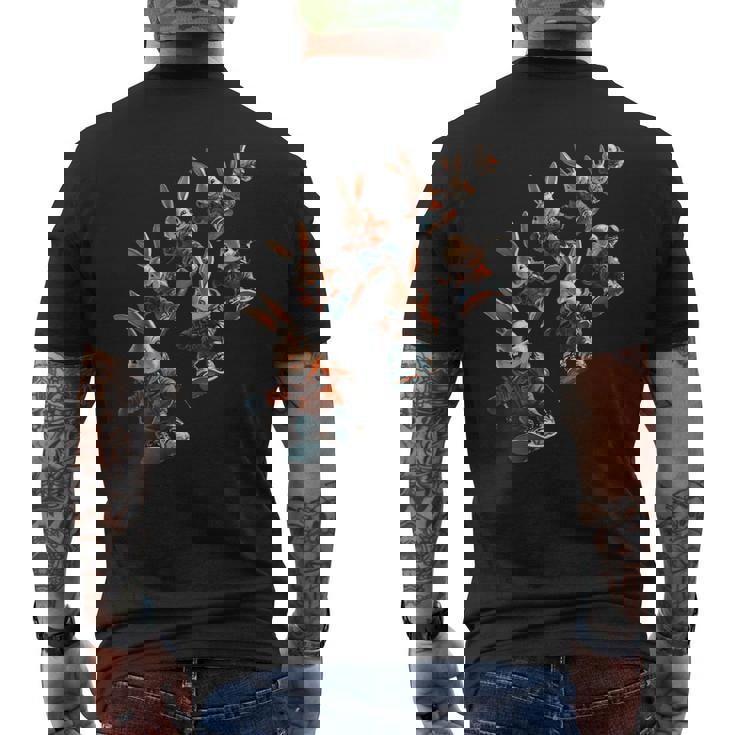 かわいいスノーボードウサギの漫画アート メンズTシャツ バックプリント