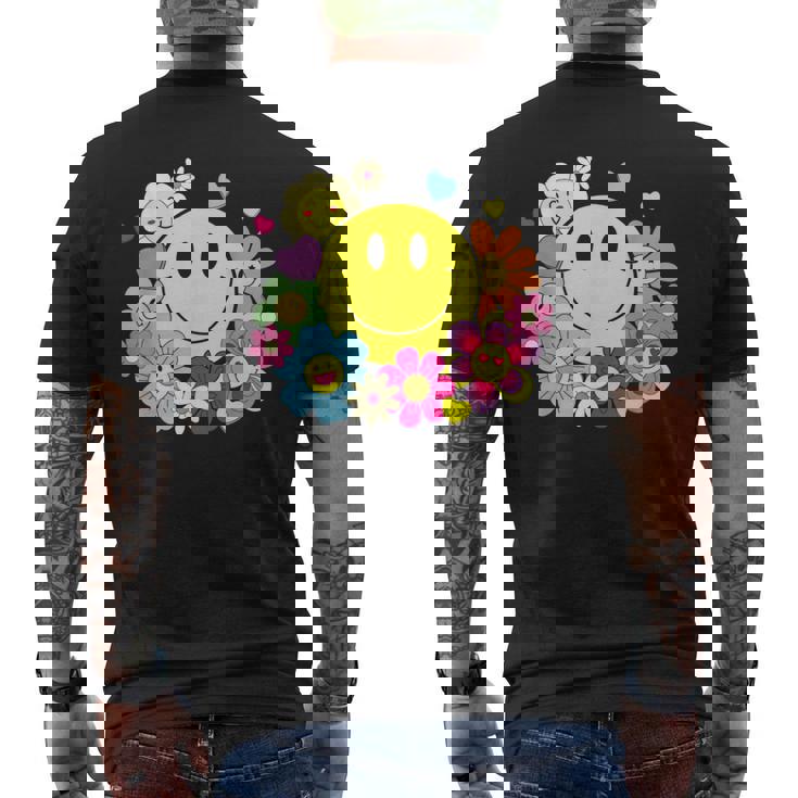 かわいいスマイルフェイス 花 ハッピーフェイス 花 ハート キッズ ガールズ メンズTシャツ バックプリント