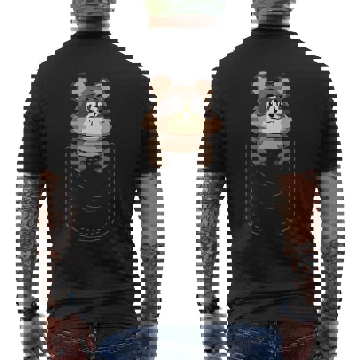 かわいいタヌキ胸ポケット メンズTシャツ バックプリント